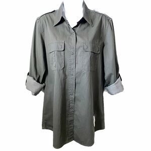 JACHS (Girlfriend) Military Style Roll Tab Slee Epaulette Snap Button down shirt